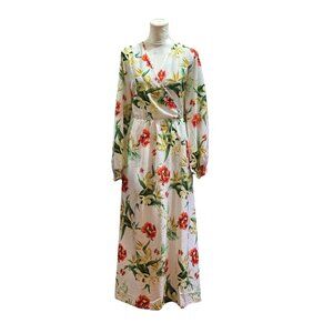 Nino Balcutti Floral Maxi Dress Long Sleeve Elastic Waist V Neck Sz 16-18 NWT